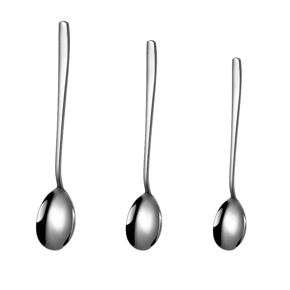 Wholesale Long Handle  Stainless Steel Korean Table Spoons Round Soup Spoon