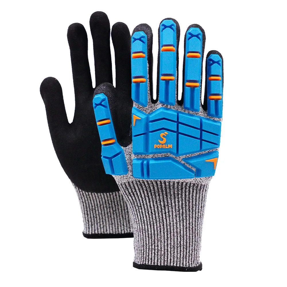 Factory Wholesale EN388 Cut Level C Anti-Impact Sandy Nitrile Coated Safety Working Gloves For Oil Gas Worker