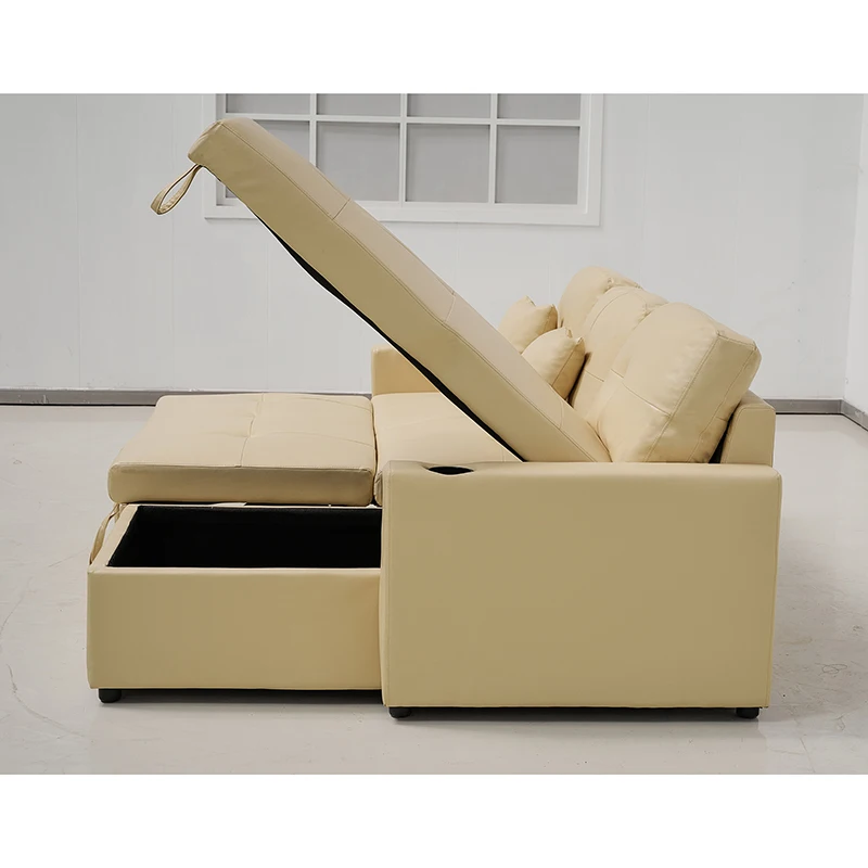 Cream Leather sofa-bed sleeper sofa pull out bed queen corner sofa with pull out bed
