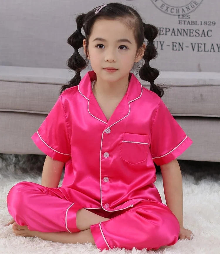 
Many colors baby silk sleepwear kids pajamas sets home clothes for autumn 