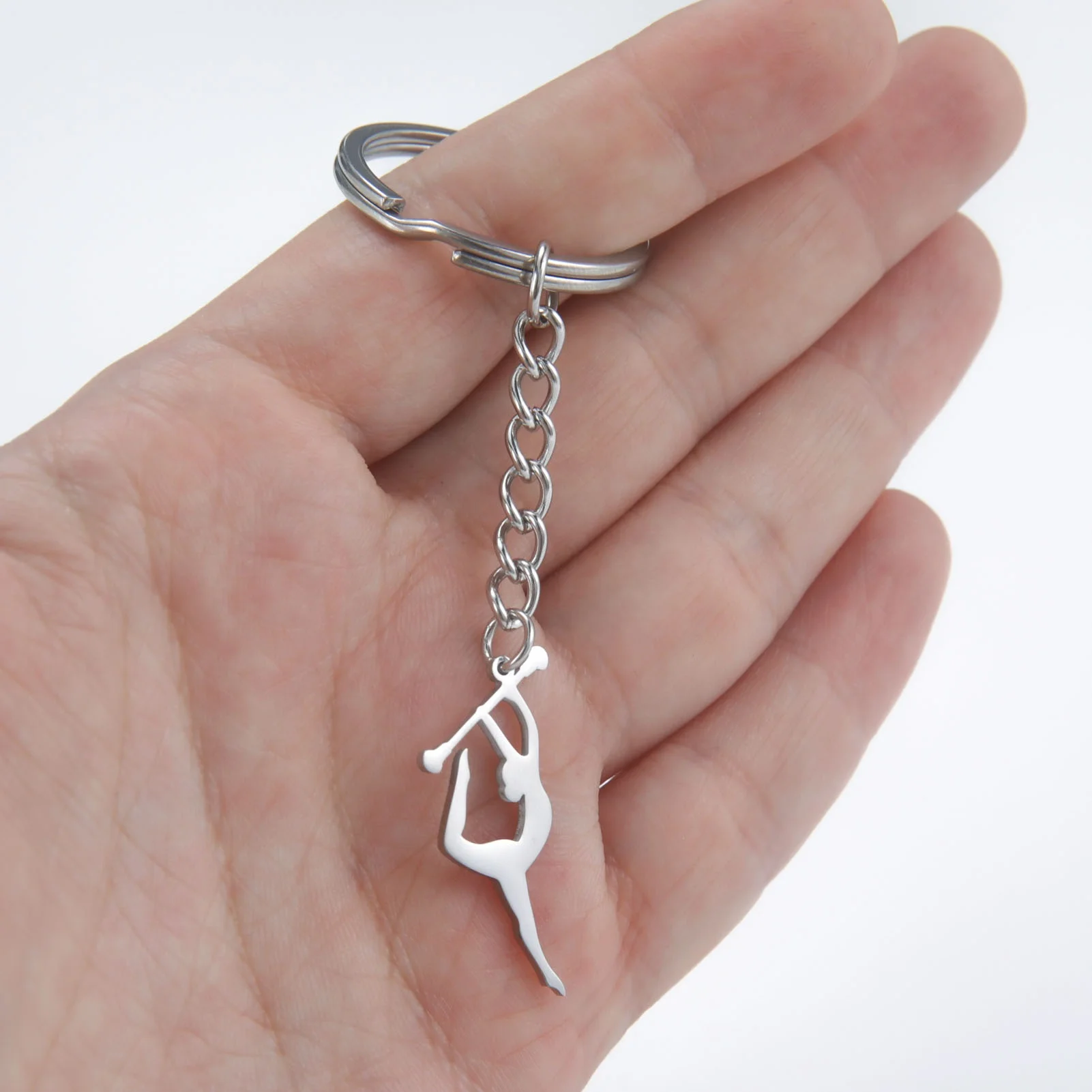 Sport Gymnastic Key Chain Stainless Steel Gold Plating Pendant Car Bag Key Ring For Women Men Athlete Friends Gift