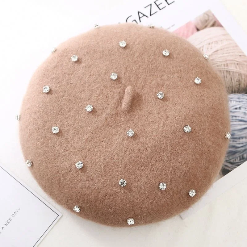Fast Delivery Multi-Color Pearl Beret Hat For Women 100% Wool Berets With Custom Logo