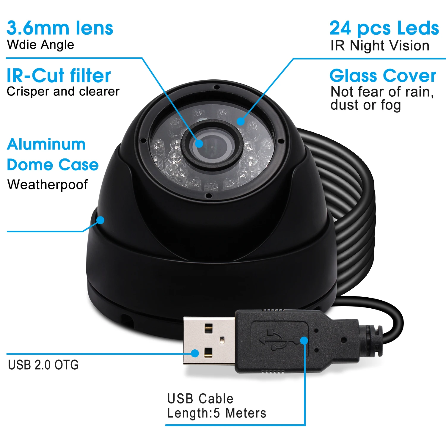 ELP Low Light Webcam Full HD Built-in Microphone Home Security Surveillance Webcam IMX323 Waterproof USB Camera For PC Laptop