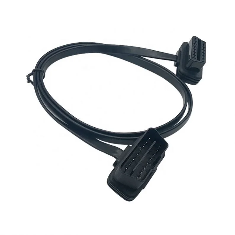 Low Profile Flat Ribbon OBD Diagnostic Cable Male to Female 16 Pin J1962 OBDII Right Angle Extension Wire OBD Extension Cable