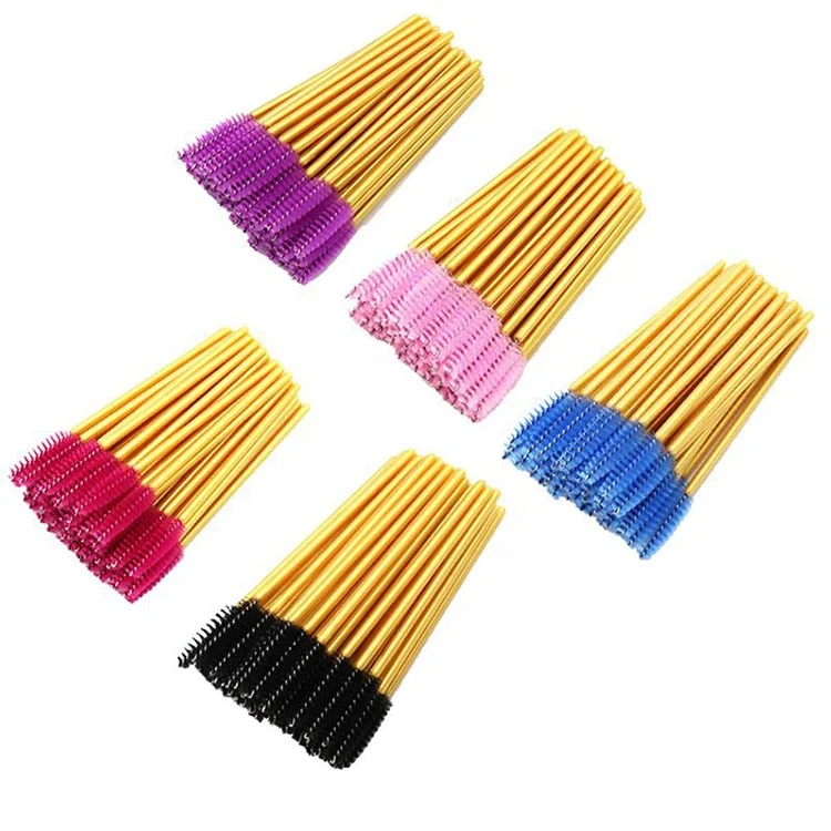 Wholesale Mini Gold And White Disposable Eyelash Applicator Mascara Brush Wands Eyelash Spoolie Brush