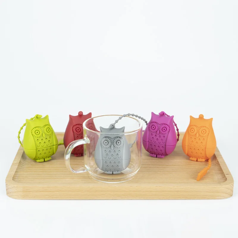 Factory Supply Cheap Wholesale Silicone Tea Infuser Owl Shape Loose Tea Bags Strainer Filter