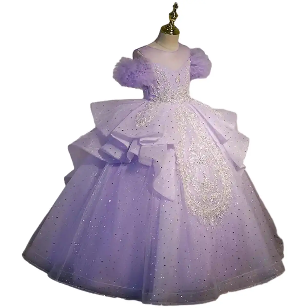 Tulle Dress Ball Gown Sequined Beaded Pearl Glitter High Craft Tulle Prom Dress Birthday Party Piano Performance Girl Dress