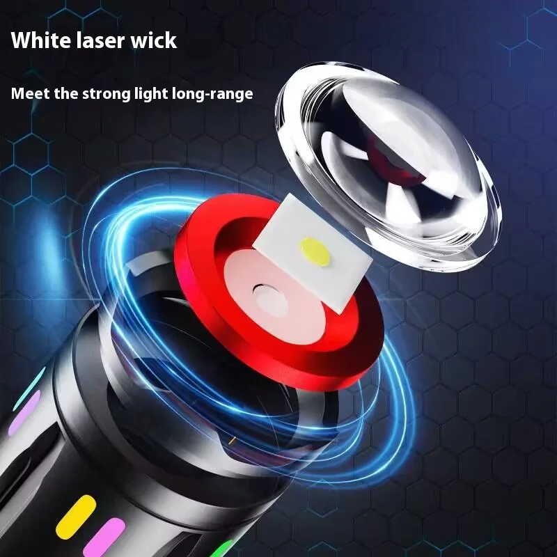 Multifunctional Outdoor White Laser Flashlight Strong Light Zoom Long Battery Life Digital Display Hand-held Fluorescent LED