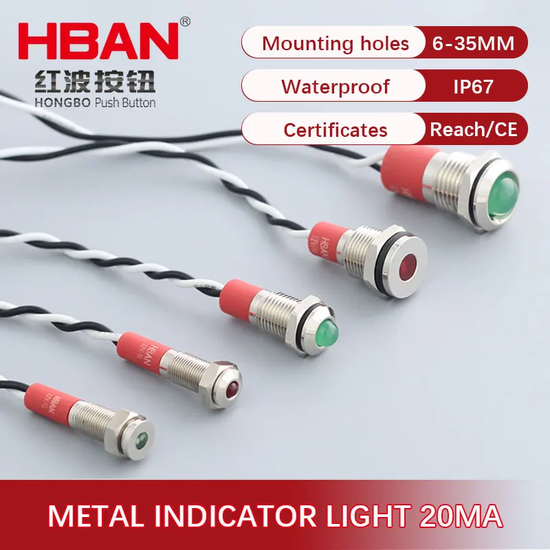 10mm brass panel pilot lamp waterproof ip67 green LED domed head 24v indicator light
