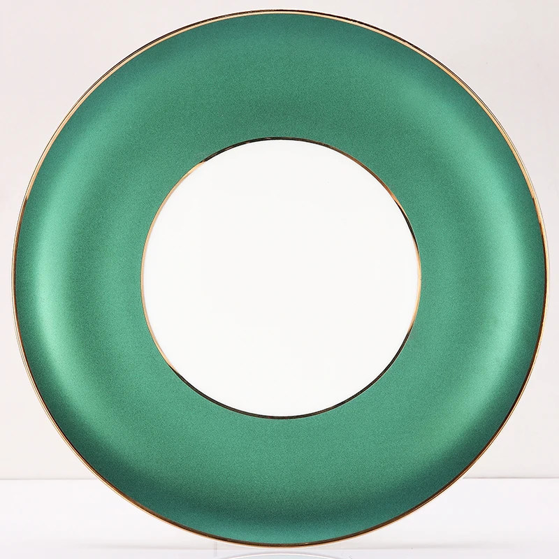 Hot sale Round Colorful  Ceramic Plate Black Steak Plate French Macaron Dessert Plate with butterfly design royal vajillas ceram