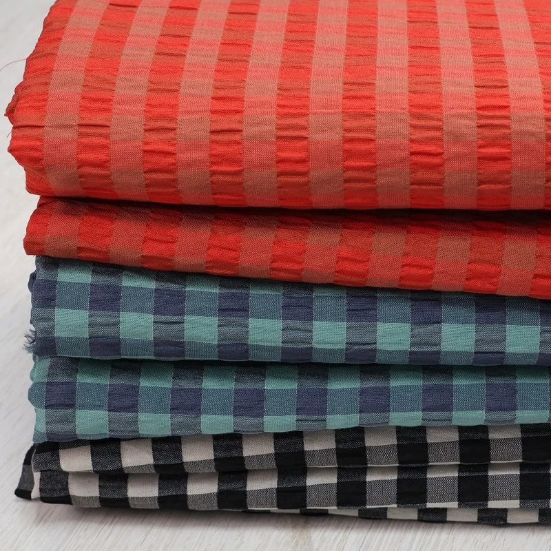 High Quality Classic Check Yarn Dyed Woven Polyester Viscose Spandex Crepe Fabric for Clothes Women