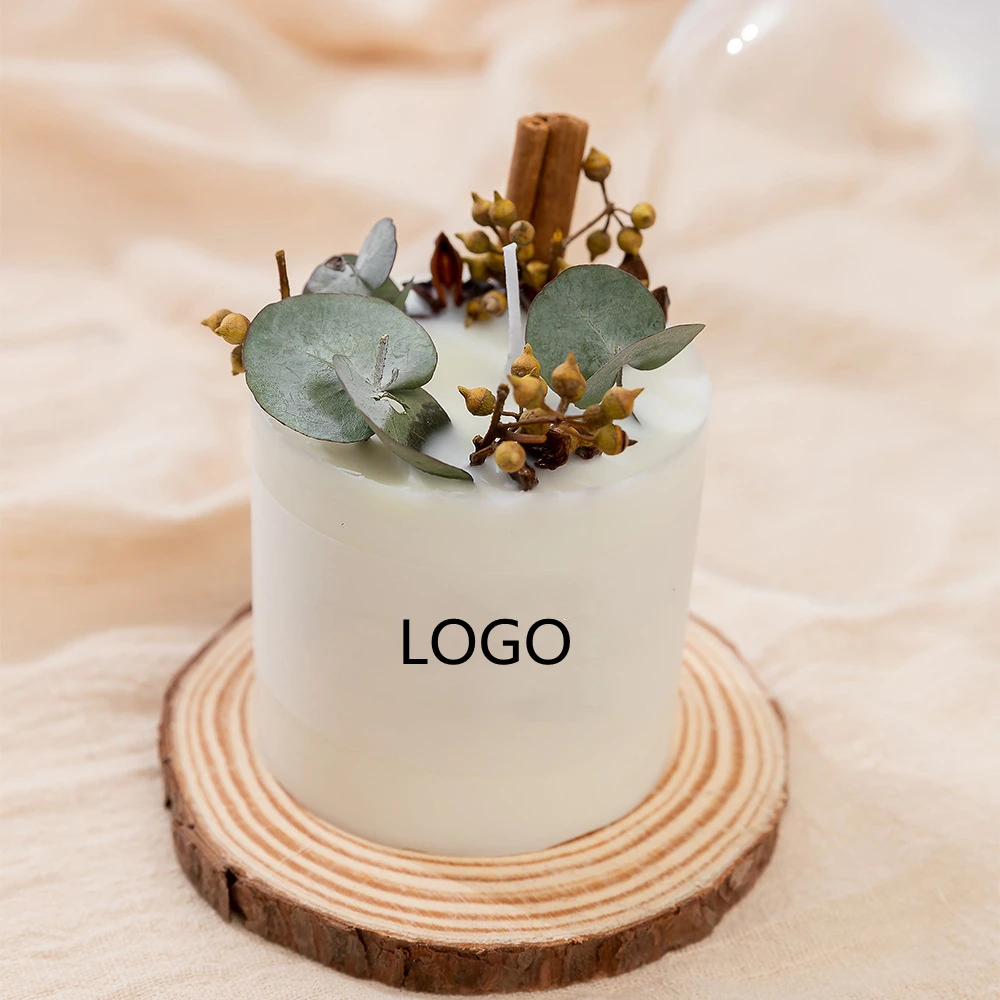 Customized Aroma Fashion Private Label Flower Pressed Wedding Birthday Gift Pillar Soy Wax Aromatherapy Scented Candles