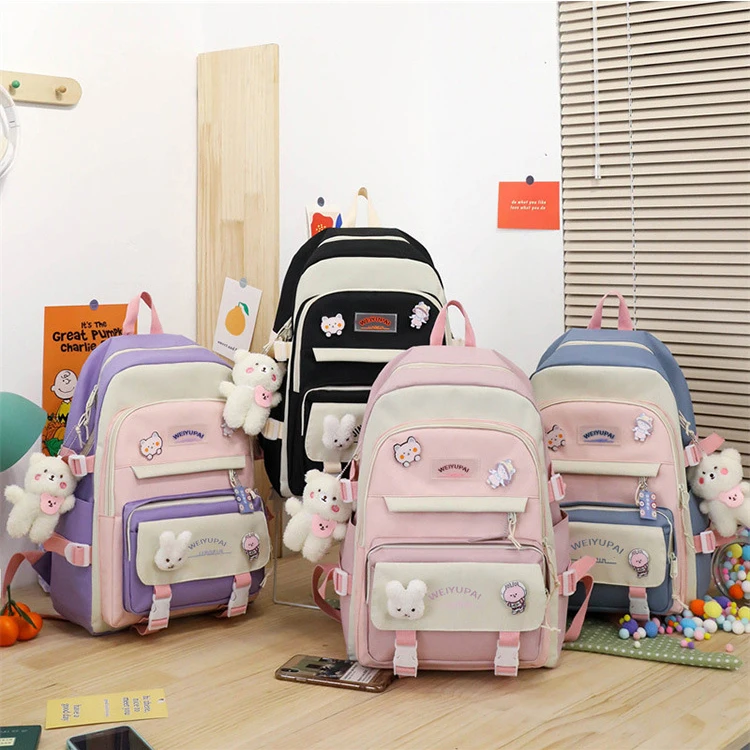 Wholesale Set 5-piece-set Shoulder Bag Pencil Bag Backpack Junior High School Students School Bag Cute Backpack