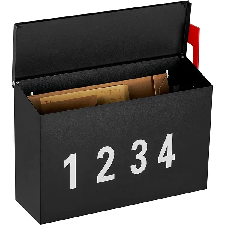 Wall Mount Mailbox with One Flag Kit and Three Sets of 0 9 Mailbox Number Stickers Galvanized Steel Rust Proof Metal Post Box