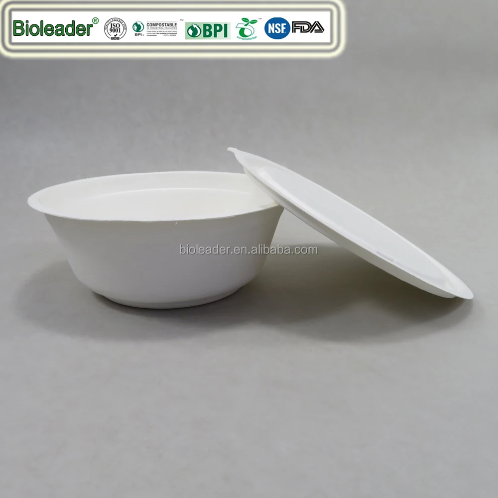 Disposable Biodegradable Sugarcane Bagasse 32oz 1000ml Soup Salad Bowl with PET Lid