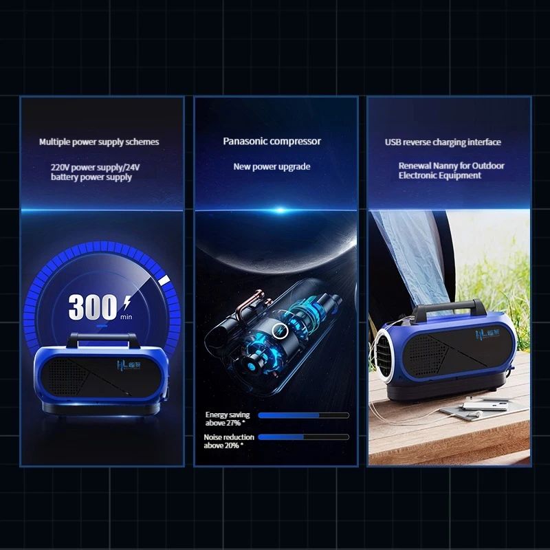 HENGLAI In Stock!!!  Mini AC 100V DC 48V Max Refrigeration Compressor Outdoor Portable Air Conditioner