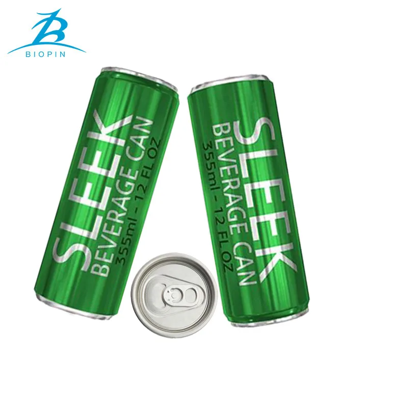 Empty printed 12oz metal aluminum can 355ml sleek cans with 202#SOT lid for soda energy drink beverage beer packaging
