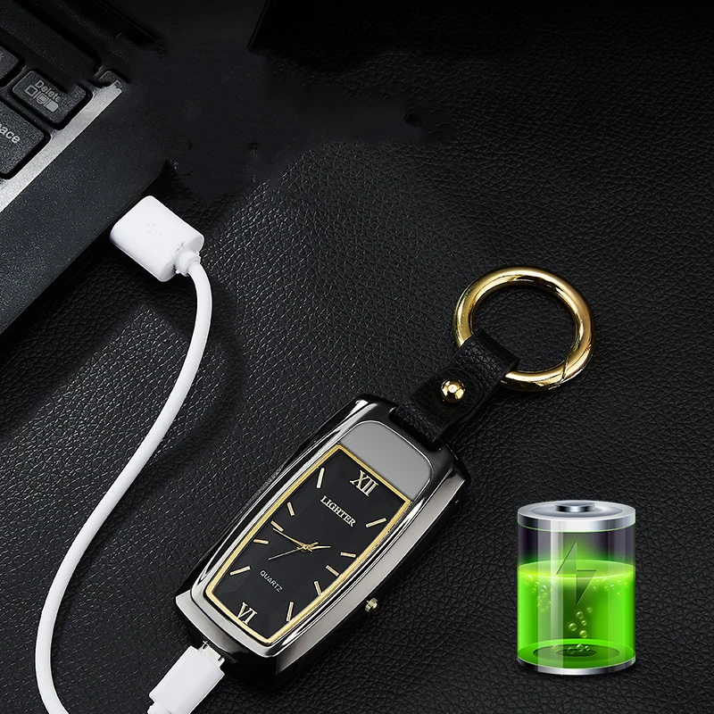 Оригинальная беспламенная многофункциональная ветрозащитная USB-зажигалка фонарик и часы Четыре в одном функциональный