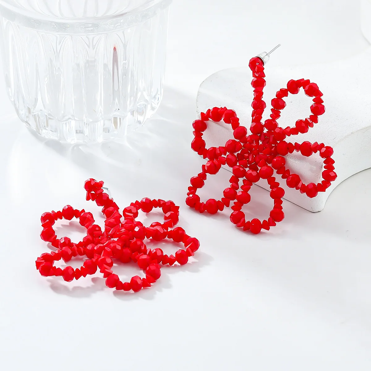 2024 New Arrival Fashion Cheap Wholesale Bohemian Bohemian Handmade Bow Crystal Flower Earrings Charm Long Beads Floral Earrings