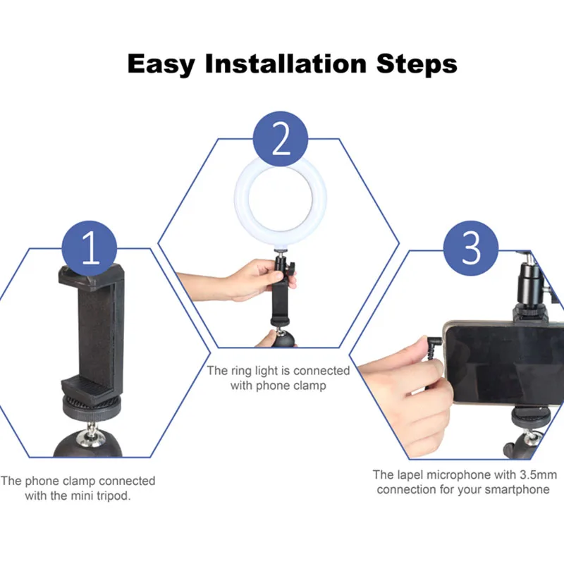 Hot sale 6inch Photographic Studio Video Lighting Vlog Kit Selfie Led ring light and collar clip microphone for YouTube Tik Tok