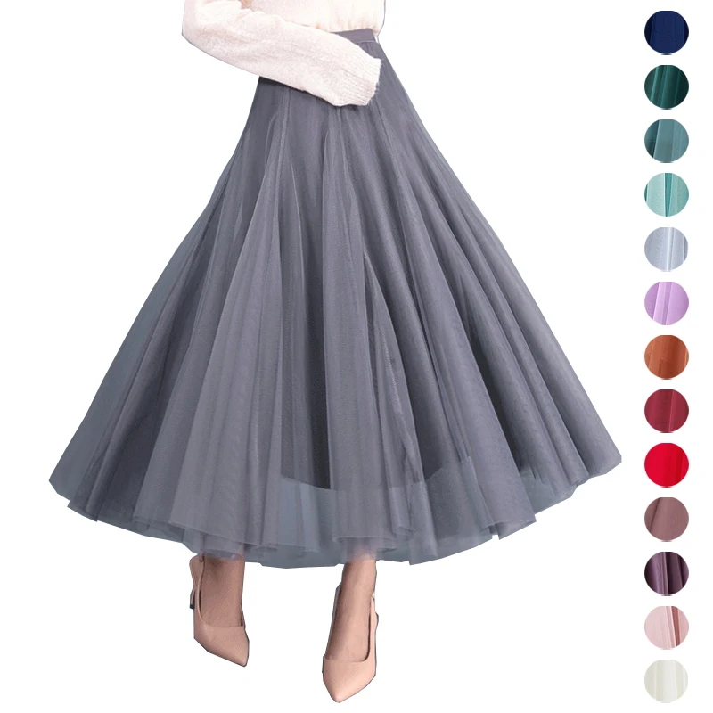 Wholesale Spring Summer High Waist Tulle Tutu Skirt Maxi Length Tiered Skirt For Ladies
