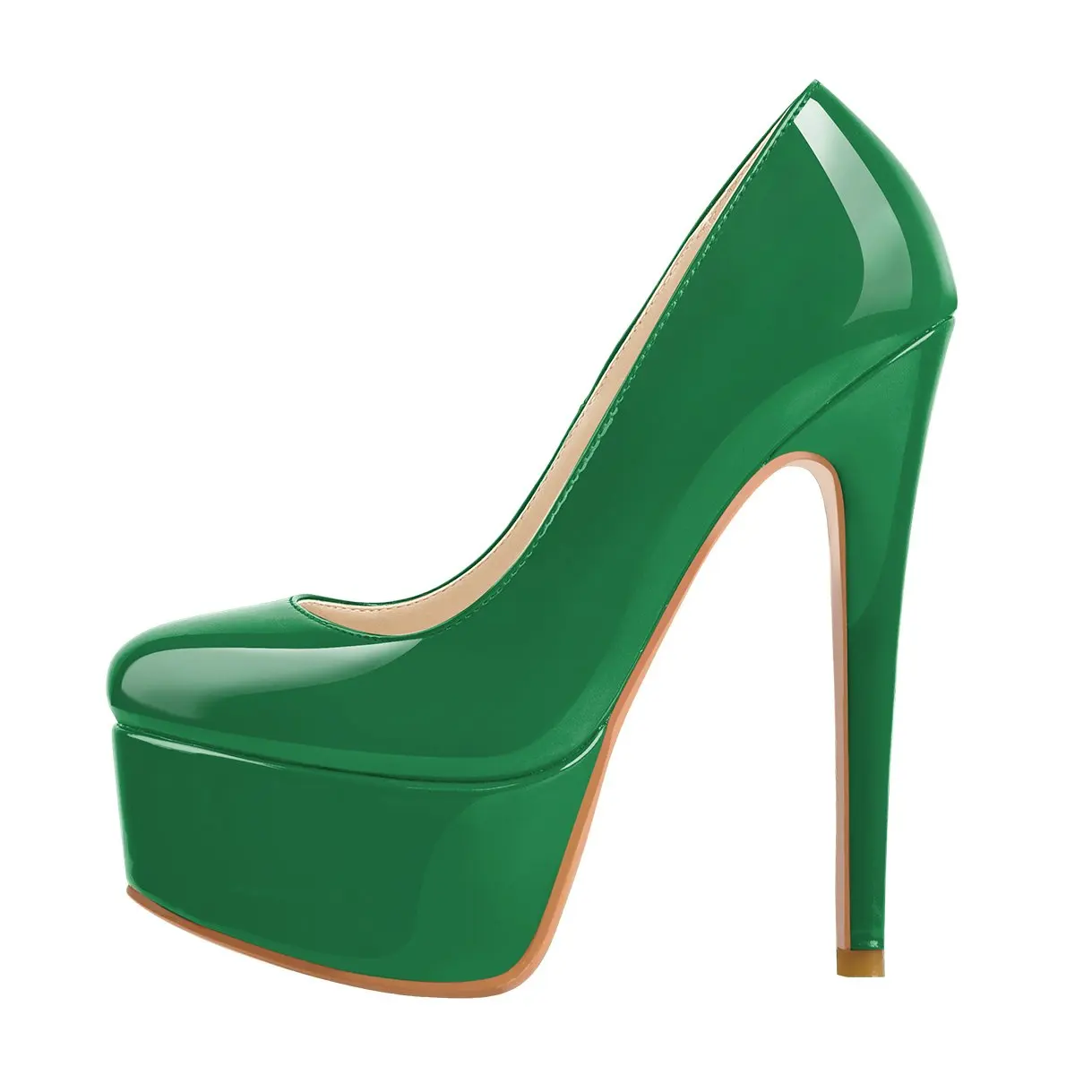 high heels shoes for women  dark green patent leather round toe platform stiletto high heels pump ladies shoes