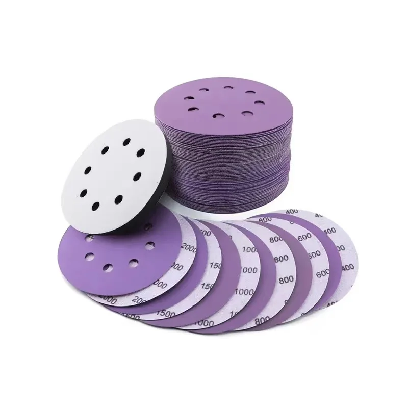 6 inch 17 holes Sandpaper  Purple Ceramic Sanding Disc  Hook and Loop Sanding Paper Abrasive Discs for Automotive