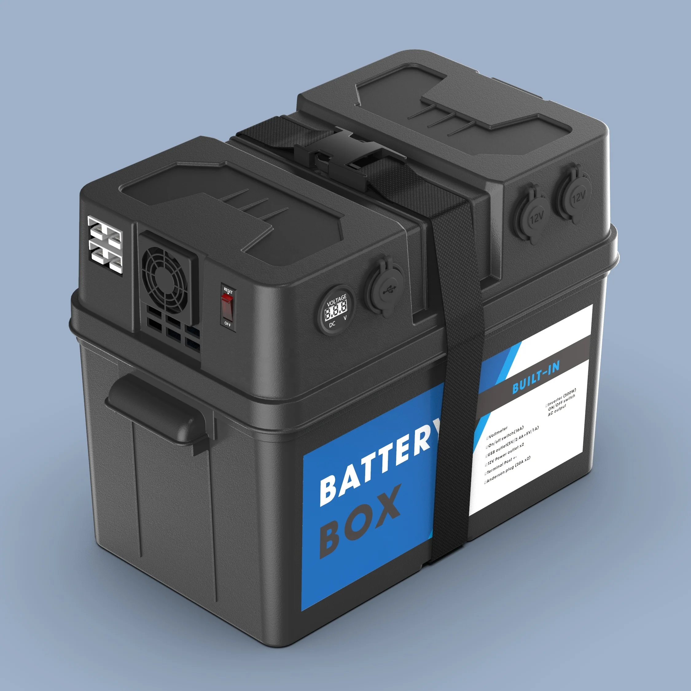 12V 24V Caravan Marine Outdoor Camping Travel Waterproof Battery Box 110V Output voltage Power bank with 500W Inverter