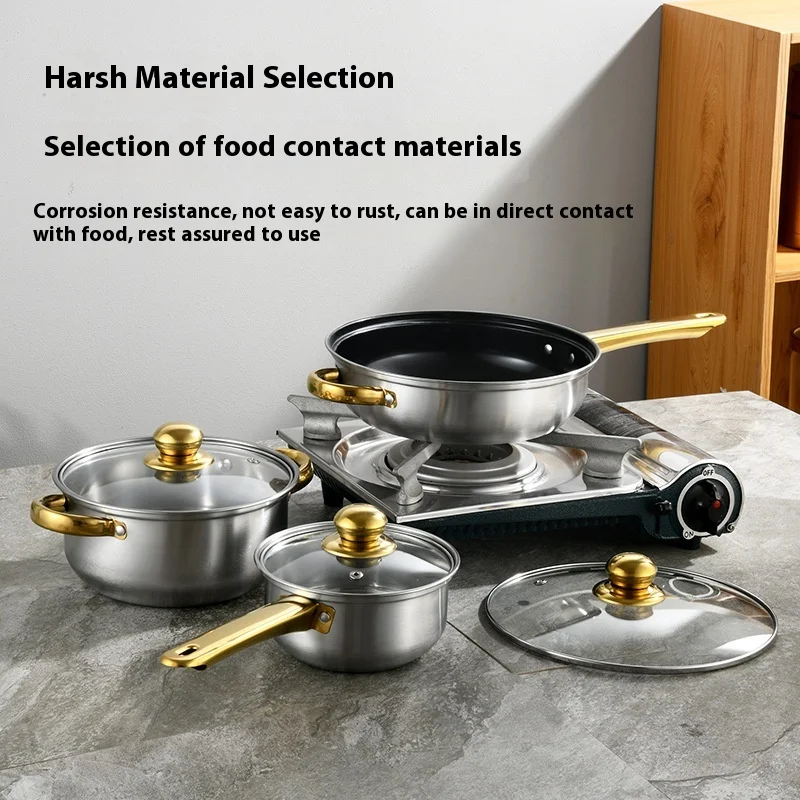 Classic Gold Handle Stainless Steel Stockpot Set Induction Bottom Sustainable Design for Home & Kitchen Use Food Commercial New