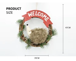 Xmas Rattan Hanging Pendants Home Party Decor Garland Decorative Christmas Artificial Reindeer Hedgehog Wreath