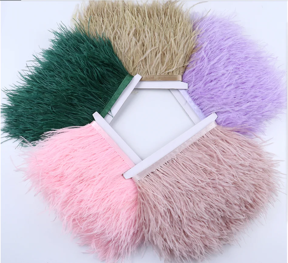 HS-48 DIY Wholesale Black White dye Customs Colors On Cord 2 1ply  No Ribbon Ostrich Feather trim fringe for gifts & crafts