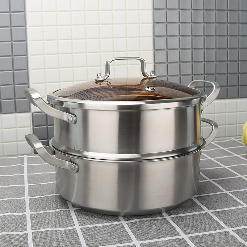 Kitchen Large Round Deep Commercial Double Ear Glazed Big Steamer Soup and Stock Pot for Catering 32 cm