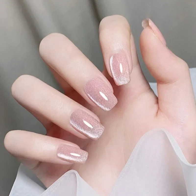 Reusable Cat Eye Designer Nails Luxury Custom Press On Nail Packaging Box Wholesale Medium Length Pink Press On Nails