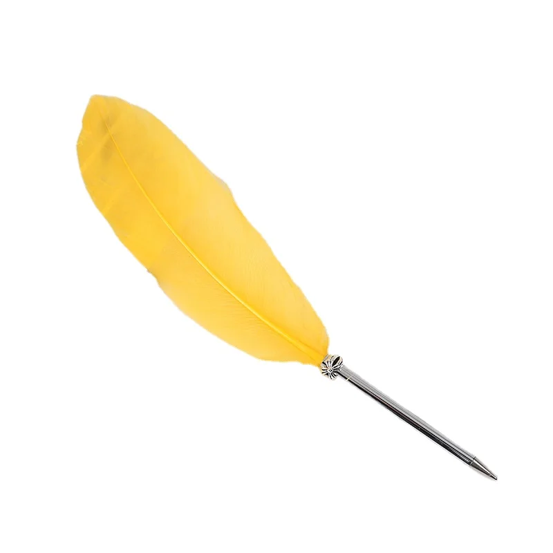 Wedding Signature 16 Color Feather Ballpoint Pen Set Vintage Quill Ballpoint Black Ink Pen For School Office Home Pen Gift