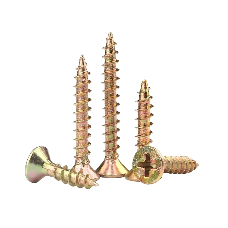 cross recessed countersunk fiberboard chipboard screws m3.5 m4 m5 yellow zinc coated flat head self tapping wood screw