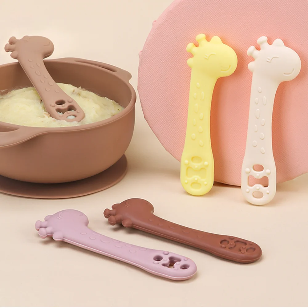 Bpa Free Hot Selling New Arrival 2024 Food Grade Silicon Utensils Toddler Soft Feeder Set Training Baby Spoon for babeis