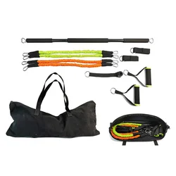 Fitness Set with Wooden Balance Board and Elastic Resistance Bands and Collapsible Pull Up Bar for Whole Body Exercise