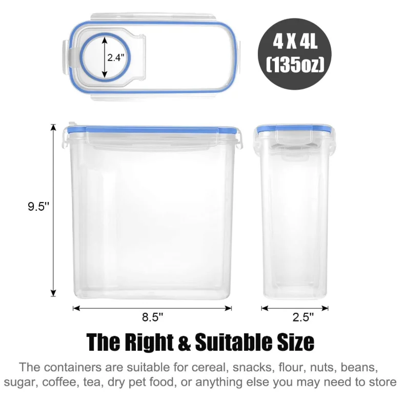 Cereal Storage Containers Airtight Food Storage Containers 4L(135oz) - Large Kitchen Storage Keeper - Easy Pouring Lid