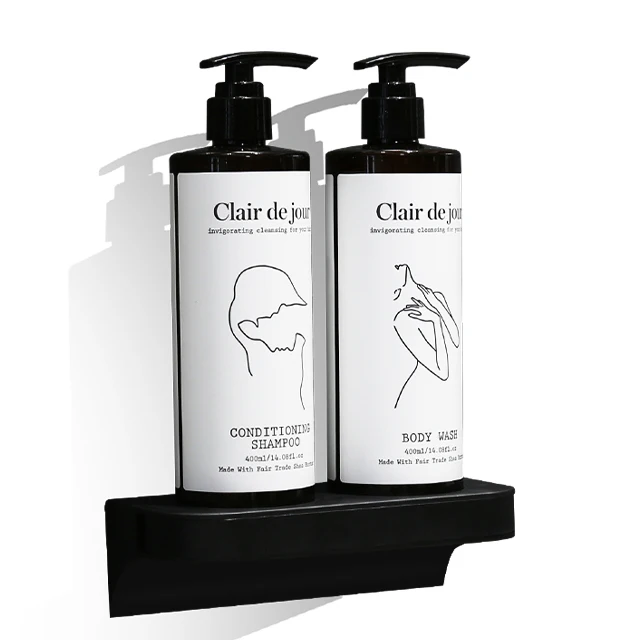 New Design Magic Magnet Lock 400ml Capacity PET  Plastic Bottle Double Chamber Wall Mount Hotel Shower Gel Dispenser