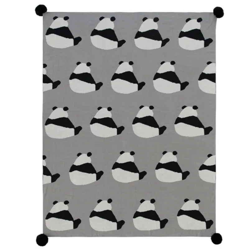 Home air conditioner panda blanket office throws nap blanket thin knitted black and white wool blanket