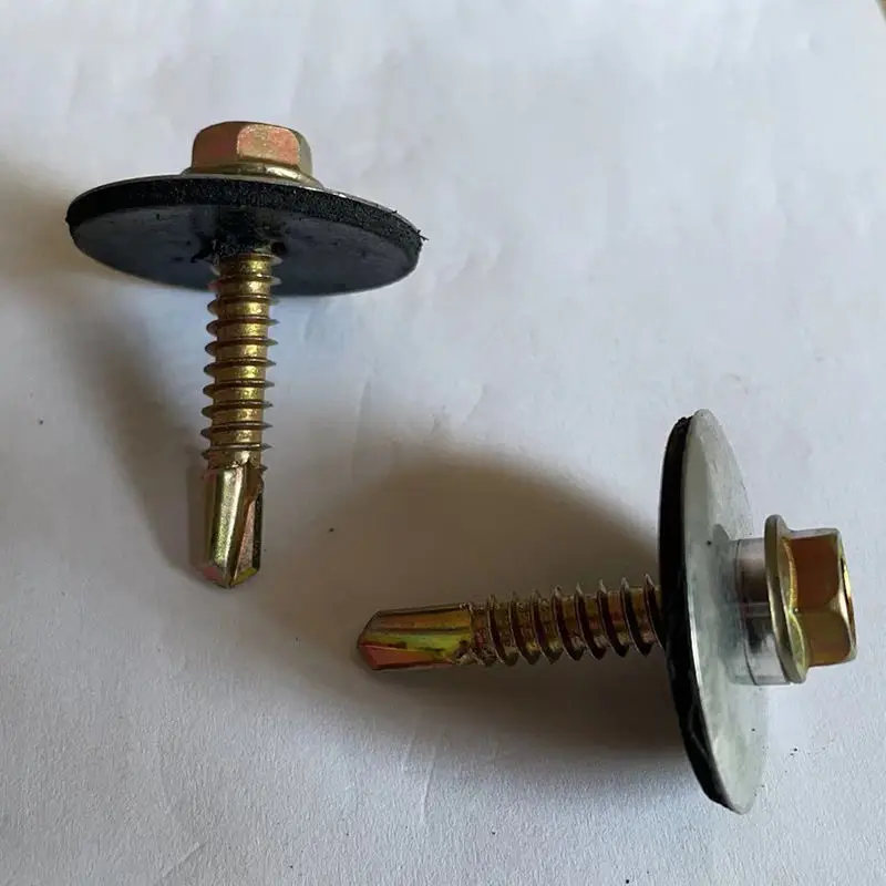 Custom DIN7504k Steel Yellow Zinc Plated Patta Indented Hex Washer Head Self Drilling Screw with Large Epdm Washer