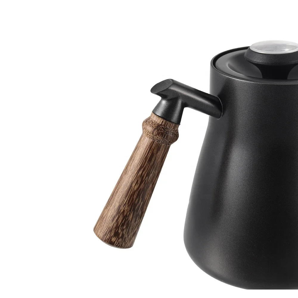 Luxury Coffee Tables 850ml Pour Over Wood Handle Drip Kettle With Stainless Steel and Thermometer