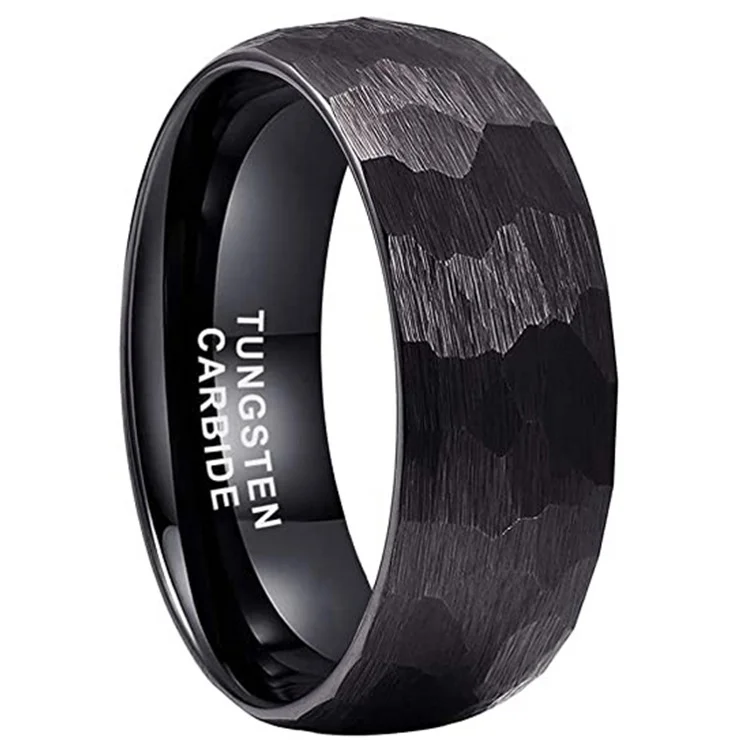 Hot Selling Tungsten Carbide 8mm Black Hammered Ring Jewelry Hammered Wedding Engagement Bands Alliance Jewelry For Men Women