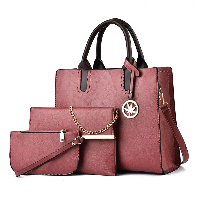 2022 New Wholesale Latest Fashion Ladies 3 Piece Handbag Set Shiny Painted Pu Luxury Handbags For Women