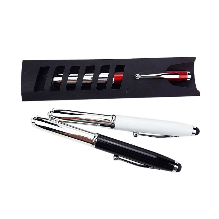 Push Action Led flashlight Torch customized laser engraved logo Aluminium Metal Touch screen Stylus Ball Point Pen