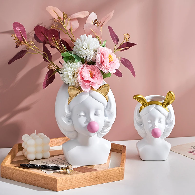 White girl resin flower pot modern home decoration girl bedroom decoration gift indoor flower pot