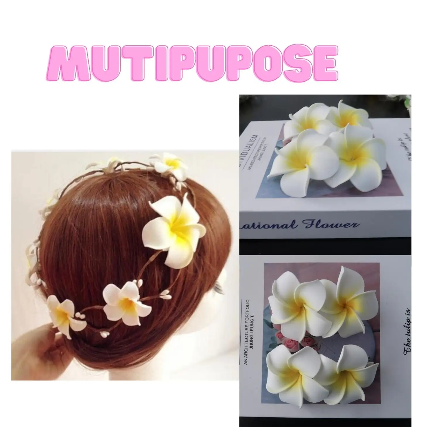 Tropical Flowers Tiare Tattoo Hair Clips Head Band Hawaiian EVA Egg From Clip Necklace Party Head Accessories Hawaii Foam Flower