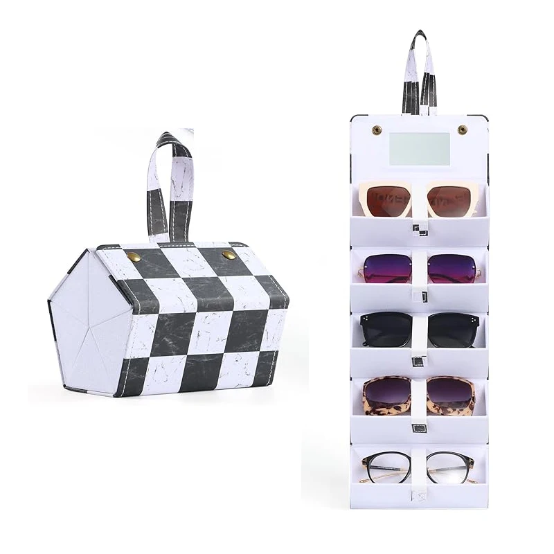 5 Slots Case Fashion PU Multi Layer 5Slots Triangle Folding Sunglasses Storage Box Case For Eyewares case Storge Box