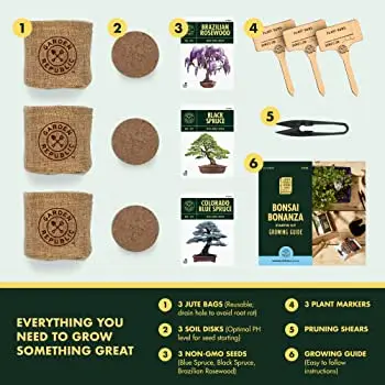 Hot selling Grow 3 Mini Bonsai Trees, Indoor Plant Growing tool Kit - Bonsai Starter Kit, Soil, Planters & Shears