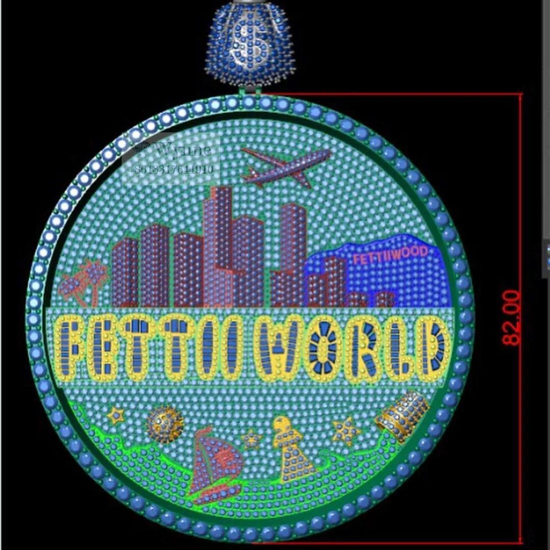 Custom 3D Baguette Money Bag Bail Bussdown Iced Out Moissanite logo Pendant